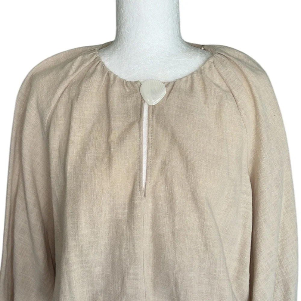 LN Zara Beige Shell Button Puff Sleeve Blouson Balloon Cropped Top Blouse - M